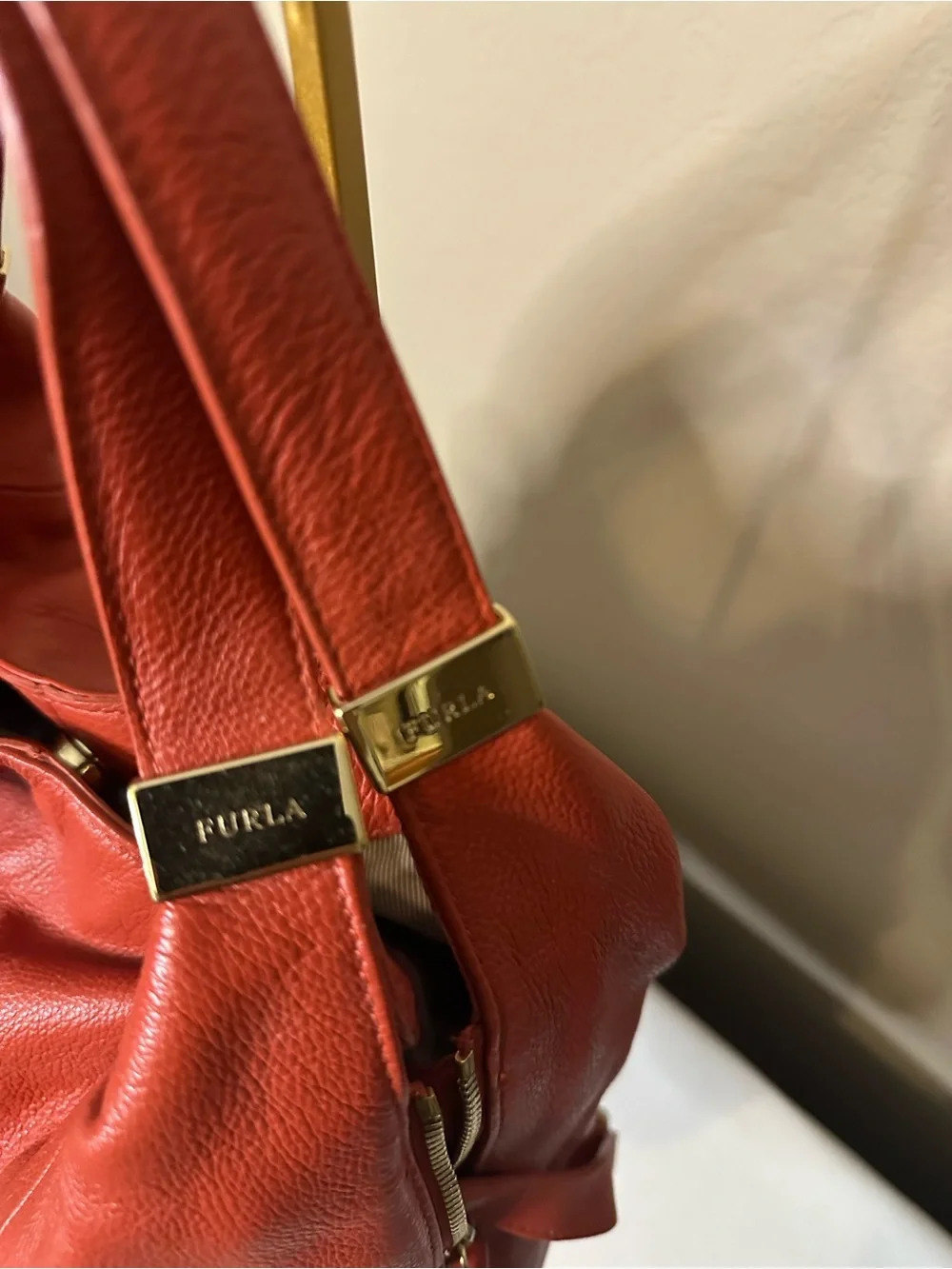 Furla Red Leather Hobo Shoulder Bag